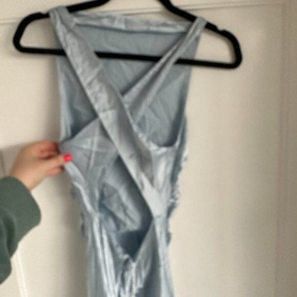 NWT Reformation Casette Midi Silk Dress Sz 6 Blue Horizon Open Back Cut-out - Picture 7 of 10